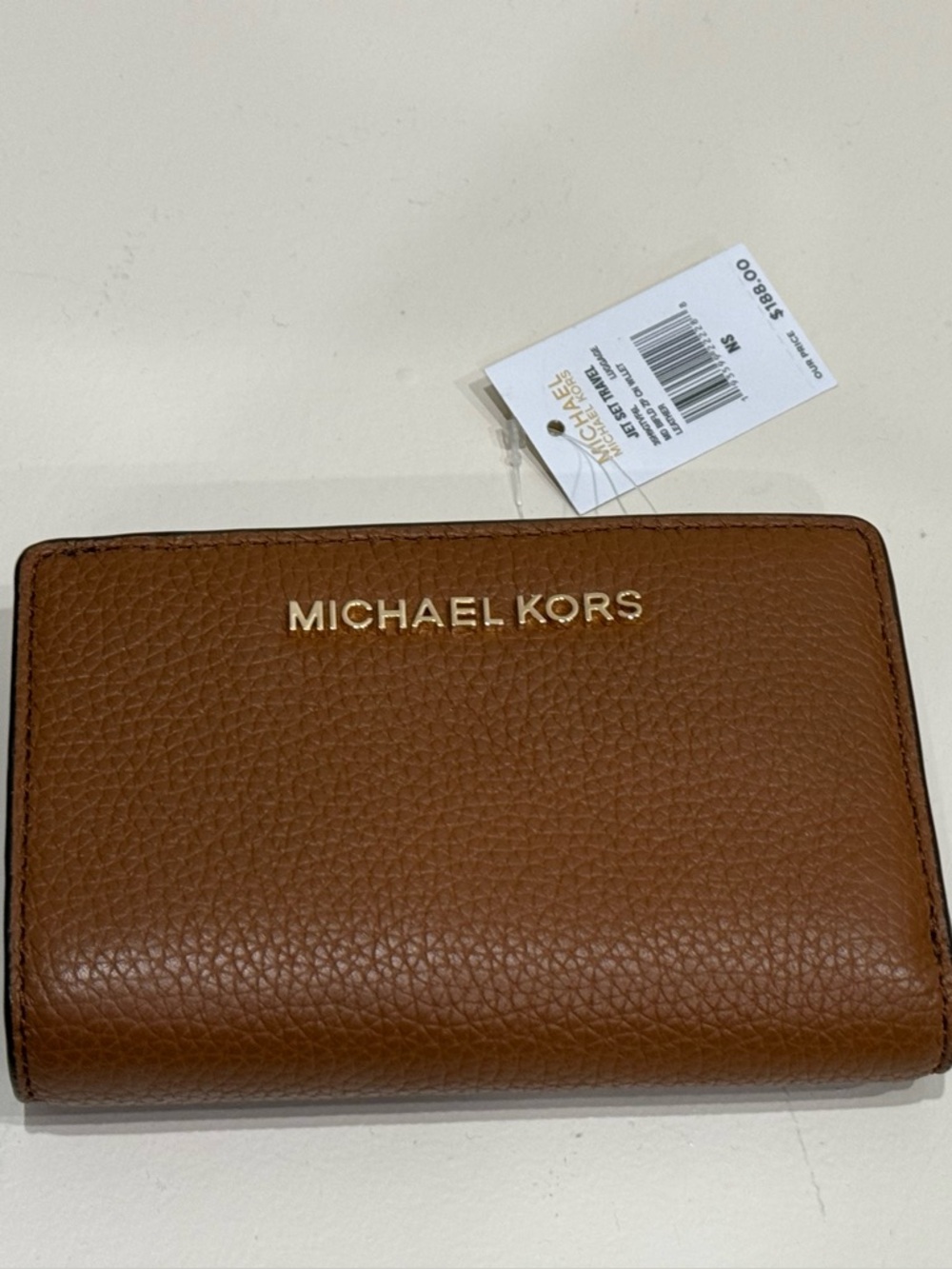 Michael Kors Brown Leather Compact Wallet with Gold Hardware